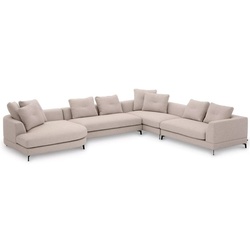 Casa Padrino Luxus Ecksofa Sandfarben / Schwarz 410 x 320 x H. 65 cm - Wohnzimmer Sofa mit Kissen - Wohnzimmer Möbel - Wohnzimmer Einrichtung - Luxus Möbel - Luxus Einrichtung