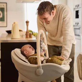 Kinderkraft FINI UP Hochstuhl 3 in 1, Baby Hochstuhl mit Wippe, mitwachsend bis 20 kg, verstellbares Tablett, 5-Punkt-Gurt, Neugeborenen-Einlage, Holzbeine, Grau