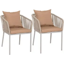 MCW 2er-Set Gartenstuhl MCW-N41, Outdoor Armlehne, wetterfest Aluminium Seilgeflecht Rope ~ grau Kissen taupe