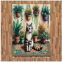 Teppich Flachgewebe Deko-Teppiche für das Wohn-,Schlaf-, und Essenszimmer, Abakuhaus, rechteckig, Katze Gemäldeartiges Kätzchen mit Pflanzen grau|grün|orange 160 cm x 230 cm