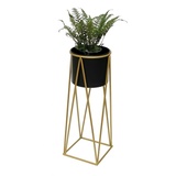 DanDiBo Ambiente DanDiBo Blumenhocker mit Topf Metall Gold Schwarz L 70 cm Blumenständer 96046 Blumensäule Modern Pflanzenständer Pflanzenhocker