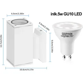 Aigostar LED Wandleuchte Eckig mit GU10 Fassung IP65 in Weiß 1 Flammig mit Leuchtmittel Warmweiß
