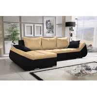 Fun Möbel Ecksofa Sofa KLEO mit Schlaffunktion Schwarz-Gelb Ottomane Links - Schwarz