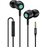 VEENAX M3 In Ear Kopfhörer, Wired Ohrhörer mit Mikrofon und Bass, Stereo Earphones Lautstärkeregler, Tangle-Free Verstärktes Kabel, Earbuds Headphone für Handy Computer Tablet, 3,5 mm Klinke, Schwarz