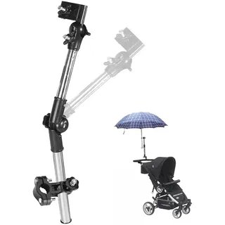 Nikou 360 ° Verstellbarer Schirmständer, Universal Regenschirmhalter mit Stretchhalterung Kinderwagen Fahrrad Regenschirm Halter Fahrradstuhl Halterung für Rollstuhl Golf Trolley(Schwarz)