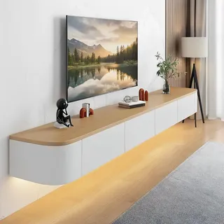 FGNIXLN TV Lowboard Hängend,120-300 cm Moderner TV Schrank Fernsehschrank für das Wohnzimmer Geeignet für das Wohnzimmer und Schlafzimmer (Weiß/Holz-Led,140CM)