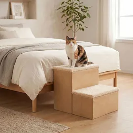 Relaxdays Hundetreppe 2 Stufen Beige 40 cm x 35 cm x 32 cm