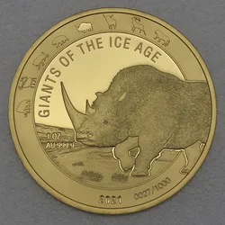 Goldmünze 1oz Wollnashorn 2021 Giants of Ice Age (Ghana)