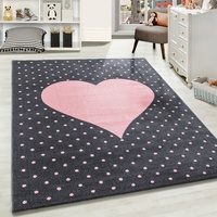 Carpetsale24 Kinderteppich liebevolles Herzmuster Pink und Grau 160 x 230 cm - Kurzflor Teppich Kinderzimmer für Jungen und Mädchen Pflegeleicht Weich - Waschbar Spielteppich Babyzimmer Babyteppich
