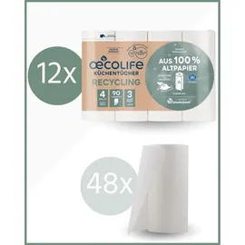 œcolife Küchentücher RECYCLING 3-lagig 48 Rollen