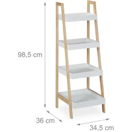 Relaxdays Badregal, 4 Fächer, Leiterregal für Badezimmer, MDF & Kiefernholz, offen, HBT: 98,5 x 34,5 x 36 cm,