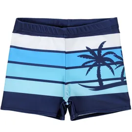 Aquarti Badehose AQUARTI "Badehose Gestreift mit Motiven", Kinder, Gr. 134, N-Gr, blau (dunkelblau, blau, palmen), Obermaterial: 80% Polyester PES. 20% Elasthan EL., Badehosen Badehose