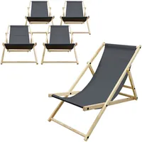 ECD Germany 5er Set Liegestuhl klappbar, Anthrazit Holz 3
