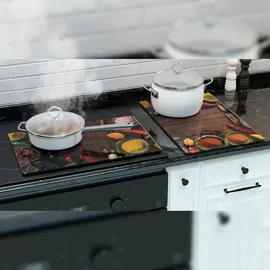 ALLboards Glas Herdabdeckplatte Schneidebrett GEWÜRZE ORIENTALISCHES ZUTATEN 2er Set Arbeitsplatte Herdschutz Deko Gehärtetes Glas, 2 Stück – 52x30cm