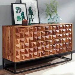 Kadima Design Sheesham Holz Sideboard, Industrial Design, Metallgestell. 145x45x81 cm