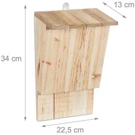 Relaxdays Fledermauskasten, großer Unterschlupf für Fledermäuse, aus unbehandeltem Holz, HxBxT: 34 x 22,5 x 13 cm, natur