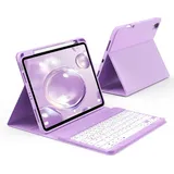KVTVOU Tastatur Hülle für iPad 11. Generation 2025 A16, iPad 10. Generation 2022 10,9 Zoll, Weiche TPU Hülle mit Stifthalter, Abnehmbarer Bluetooth Tastatur QWERTZ Layout, Violetter Lila