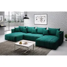 furmeb24 ASPEN U Ecksofa mit Schlaffunktion Bettzeugablage 346x188cm, Sofa U Form, - grün