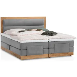 Belanoti Boxspringbett Hellgrau Textil, Echtholz,Eiche, 7-Zonen 180x200 cm, Schlafzimmer, Betten, Boxspringbetten