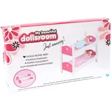 Dollsroom My Beautiful dollsroom 551-0307 Etagenbett Puppen, Hochbett in Weiß und Pink, Puppenmöbelstück, Spielset mit 2 Matratzen, 2 Kissen, 2 Decken, für Kinder ab 3 Jahren, ca. 54 x 29 x 43 cm