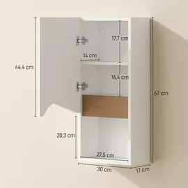 Homcom Badezimmerschrank Wandschrank mit Soft-Close-Tür, und offenem Fach Weiß