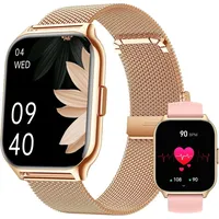 Damen-Smartwatch, 2-Zoll-Touchscreen mit Telefonfunktion, Blutdruckmessgerät, Herzfrequenz, Schlafüberwachung, SpO2, IPx8, Android IOS - Gold
