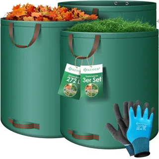 Kesser Gartensack Set Laubsack Gartenabfallsack inkl. Handschuhe - Selbststehend 4 Griffe Stabil Robust - Faltbar - Laubsäcke Rasenschnitt