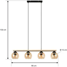 LINDBY Enrique 3-flg. 90 cm rund/Amber/Black/Oak