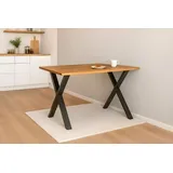 Esstisch 120x80 cm Baumkante Eichenholz massiv geölt X-Gestell schwarz SALVADOR - Naturbelassen