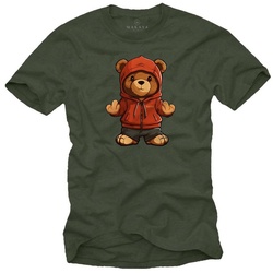 MAKAYA T-Shirt mit Teddy Herren Teddybär Jungs Jungen Jugendliche Teenager Print, Aufruck grün S