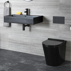 Stand WC & Wand-Waschbecken Set Keramik, Schwarz (Tiefspüler WC, 1-Loch Waschbecken) - Nox, von Hudson Reed