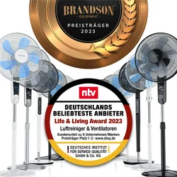 Brandson Standventilator 40cm, Ventilator Standfuß höhenverstellbar, hoher Luftdurchsatz, 3 Leistungsstufen, 80° Oszillation, Schwarz/Silber