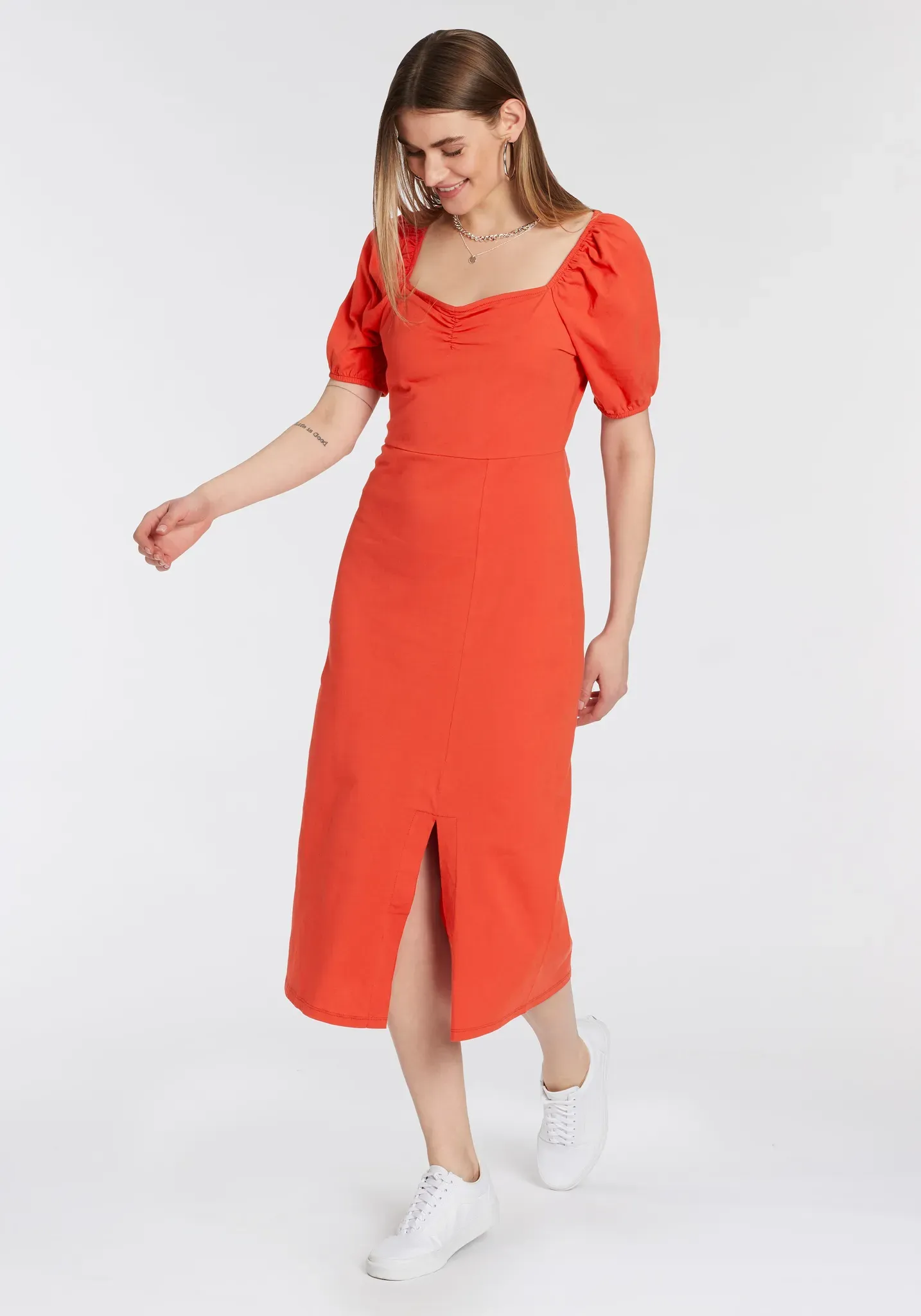 Midikleid, mit Puffärmeln, Gr. 42 - N-Gr, rot, , 47018232-42 N-Gr