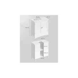 VASAGLE Waschbeckenunterschrank 2 Türen 60,0 x 60,0 x 30,0 cm Weiß