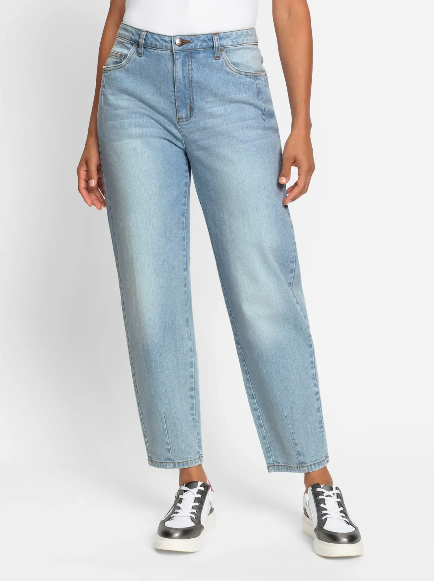 5-Pocket-Jeans INSPIRATIONEN, Damen, Gr. 40, Normalgrößen, blau (blau, bleached), 99% Baumwolle, 1% Elasthan, unifarben, lang, Jeans 5-Pocket-Jeans, Topseller