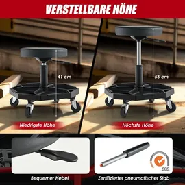 Costway Werkstatthocker 150 kg belastbar, höhenverstellbar, Schwarz