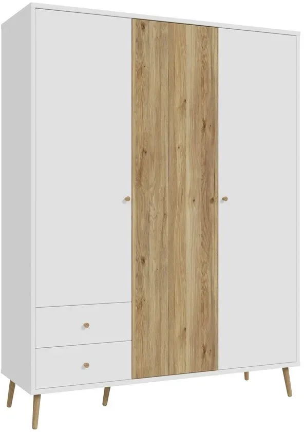 FORTE Kleiderschrank Harllson Dekor Weiß, Braun Weiß / Eiche