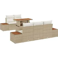 Garten-Sofa-Set mit Speicher 6 pcs Beige Poly Rattan - Beige