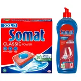 SOMAT Tabs 70 AW Classic Power, Geschirrspül Tabs mit Fettlösekraft für kraftvolle Reinigung, für strahlend sauberes Geschirr + Somat Duo Power Experten Klarspüler 750ml