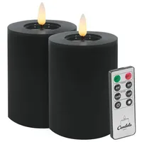 LC Home LED-Kerze LED Kerzen Set Winter Echtwachs Timerfunktion Fernbedienung dimmbar (Set, 2-tlg., LED Kerzen Winter, Teelicht und Stumpenkerze mit Reflexionsspiegel), LED Kerzen mit Timerfunktion Fernbedienung Dimmbar schwarz Ø 7.5 cm x 10 cm