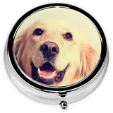 Runde Pillendose mit niedlichem Golden Retriever-Motiv, Mini-Reise-Medikamenten-Organizer, Box für Geldbörse, 5,1 x 5,1 x 1,8 cm
