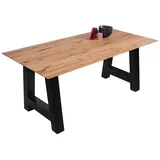 sam möbel gmbh Esszimmertisch Schweizer Kante eckig massiv & geölt Eiche 160x85 schwarz A-Gestell Lotte - Naturbelassen