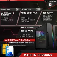 SYSTEMTREFF Gamer Komplett PC - AMD Ryzen 5 5600GT - AMD RX Vega - 7Core 4GB - 16GB - 256GB M.2 NVMe + - 24 Zoll Monitor - Desktop