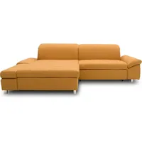 DOMO. collection Ecksofa Mika, Longchair Links mit Bettfunktion und Bettkasten, Schlafsofa mit Rücken- und Armlehnfunktion, Polsterecke, 260 x 178 x 80 cm (BxTxH), gelb