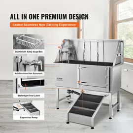 Vevor Professionelle Hundepflegewanne 1574,8mm Edelstahl Tierbadewanne Hundewaschstation 200kg Hunden Pflege Dusche Hundewaschanlage Haustierpflege...