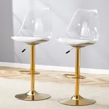 Barhocker Metall Und Kunststoff Gold Transparent, Weißer Pu-sitz, Ergonomische Rückenlehne, Basis Ø44,4 Cm
