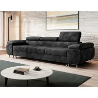 Easy4You Schlafsofa Norberg - 279 cm - Velour Graphite - 3 Sitzer Sofa - Werstellbare Kopfstützen - Couch mit Schlaffunktion - Stoff: Monolith M-97 - Grau