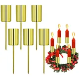 Aitsite 6 Stück Stabkerzenhalter Gold, 2.5 x 11cm Adventskranz Kerzenhalter mit Kappe und Pinzette für Stabkerzen Weihnachtsdekorationen Adventskränze und Tischdekorationen