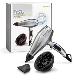 Haartrockner BABYLISS "6000E Pro Digital", bunt (silberfarben, blau), Haartrockner, mit digitalem Motor