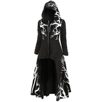 yiouyisheng Gothic Kleid Damen Renaissance Kostüm Robe mit Reißverschluss Mittelalter Kleid mit Kapuze Langarm Retro Cosplay Halloween Karneval Vintage Plus Size Kleid